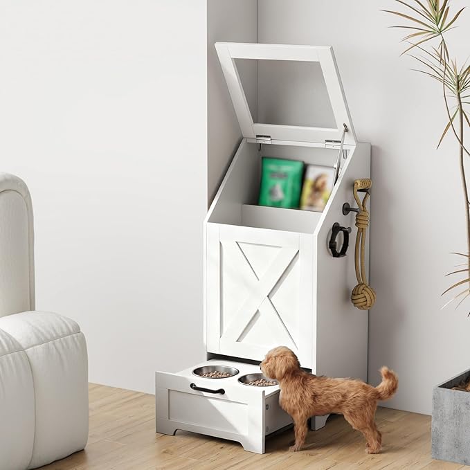 Dog Feeding Station with Storage Cabinet and 2 Elevated Dog Bowls, Hidden Pet - Image 4
