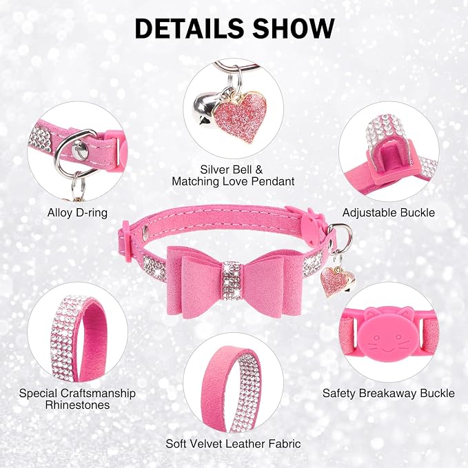 Rhinestone Cat Collar with Bow, Breakaway Elegant Female Diamond Cat Collars - Image 3