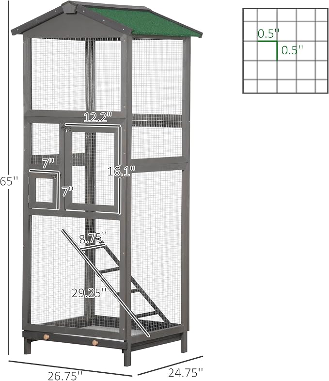 PawHut 65" Wooden Bird Cage Outdoor Aviary House - Image 7