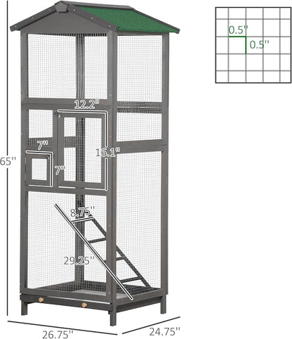 PawHut 65" Wooden Bird Cage Outdoor Aviary House - Image 7