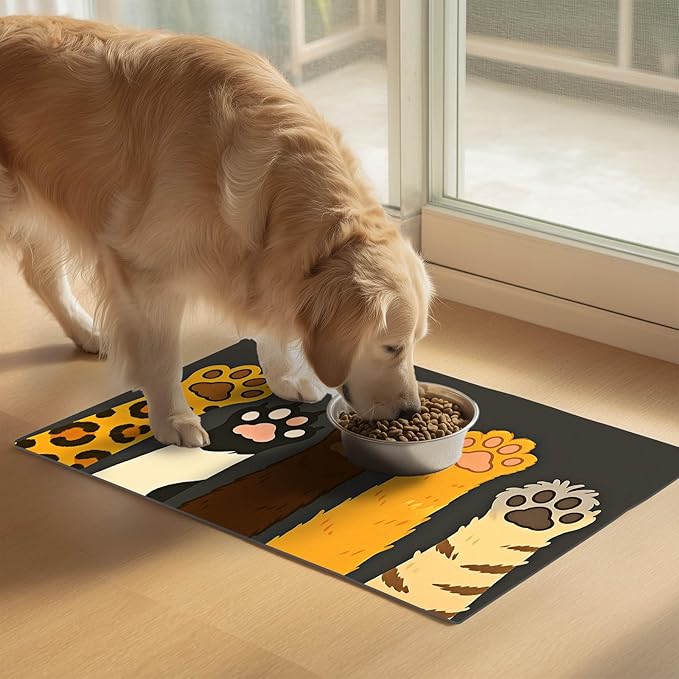 Cute Animal Paw Print Cat Food Mat Easy Clean Fast Dry Pet Feeding Mat - Image 2