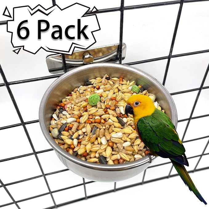 Tfwadmx 6 Pcs Bird Feeding Dish Cups Parrot Food Bowl Clamp Holder Coop Cup - Image 2