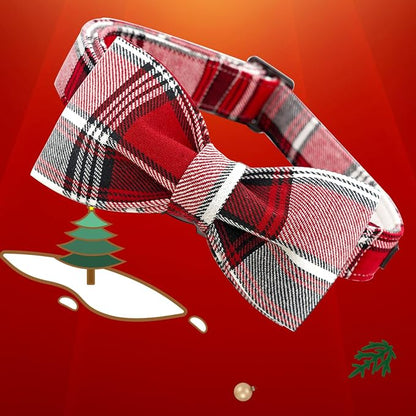 Dog Collar, Christmas Dog Collar Plaid Pet Collar Bow Holiday Bows Girl Boy - Image 3