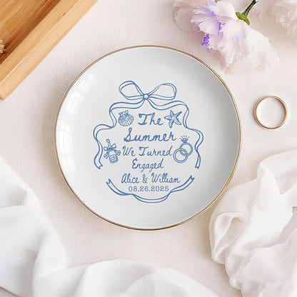 Personalized Ring Dish Engagement Gift, Whimsical Doodle Engaged Ring Holder - Image 4