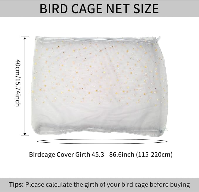 Bird Cage Seed Catcher, 45-90'' Adjustable Cover, Universal Nylon Mesh Net - Image 2