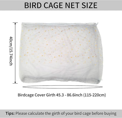 Bird Cage Seed Catcher, 45-90'' Adjustable Cover, Universal Nylon Mesh Net - Image 2