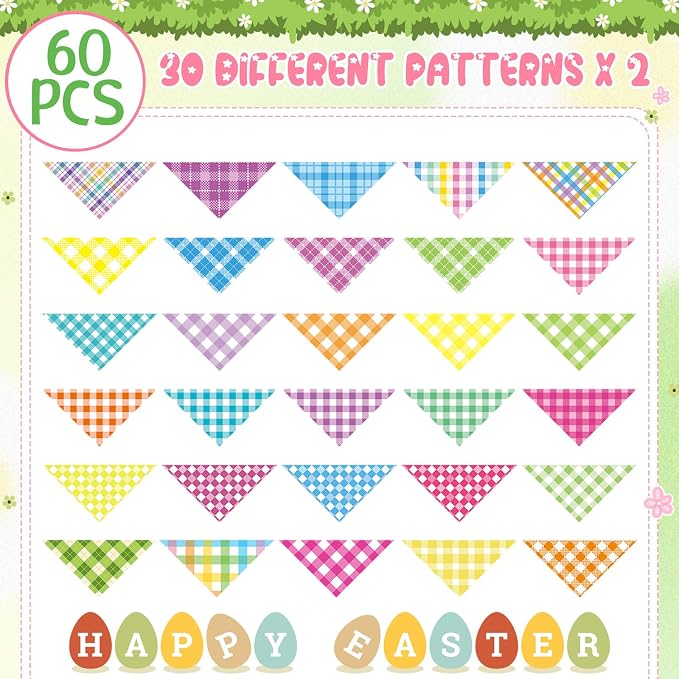 Sweetude 60 Pcs Easter Plaid Dog Bandanas Bulk Easter Pet Scarf Bibs Adjustable - Image 2
