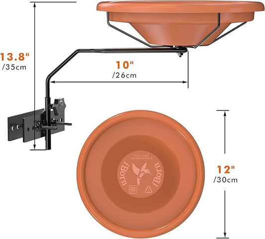 iBorn Bird Bath for Outside, Fence Mounted Bird Baths 12in, BPA-Free Bowl - Image 2
