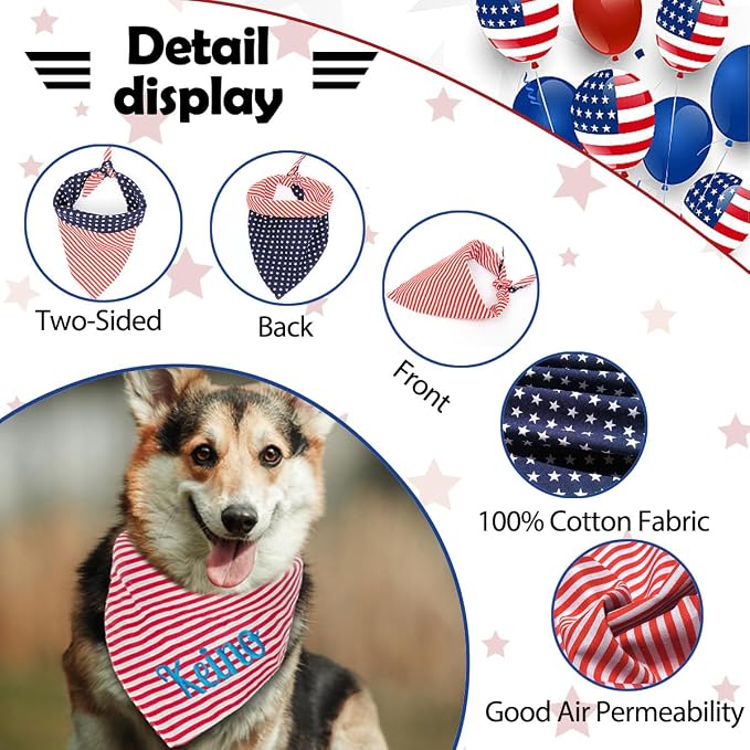 Personalized 4th of July Dog Bandana Embroidered Name Custom Neckwear Dog Scarf - Image 5
