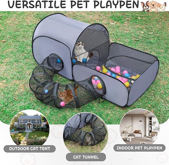 Pet Playpen with Surround Tunnel, Outdoor/Indoor Cat Playpen with Breathable - Image 4