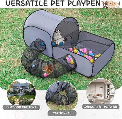 Pet Playpen with Surround Tunnel, Outdoor/Indoor Cat Playpen with Breathable - Image 4