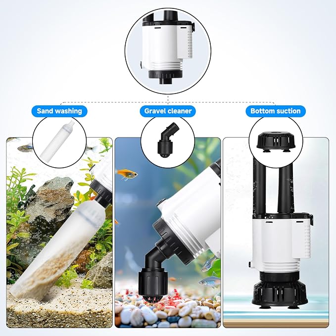 AQQA Fish Tank Cleaner, 8-in-1 Electric Aquarium Gravel Vacuum, Clean - Image 2