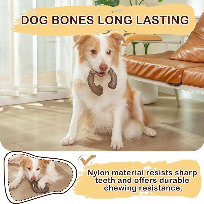Tough Dog Toys for Aggressive Chewers, Bacon Scented & Curved Nylon Bone to - Image 4