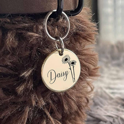 Cats Dogs ID Tags Personalized Engraving Birth Flowers Pattern - Image 9
