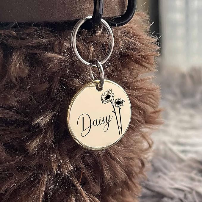 Cats Dogs ID Tags Personalized Engraving Birth Flowers Pattern - Image 9