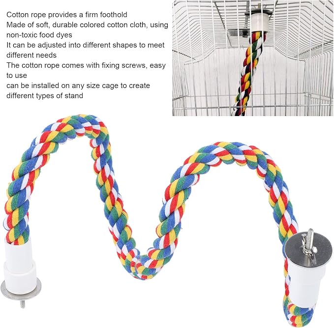 2PCS 60cm/23.6in Bird Rope Perch, 1.8cm Soft Cotton Parakeet Perches, Colorful - Image 5