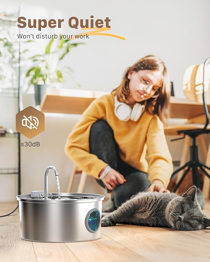 Cat Fountains for Drinking Stainless Steel: 108oz/3.2L Cat Water Fountain Led - Image 5