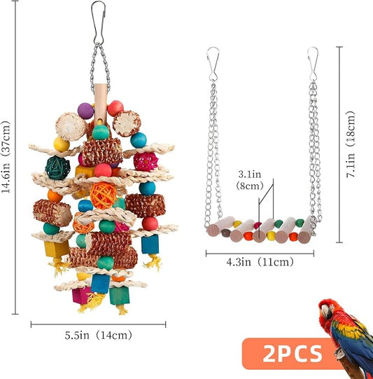 2 pcs Parrot Toys, Natural Corn Cob Bird Chewing Toys and Bird Swing Toy - Image 2