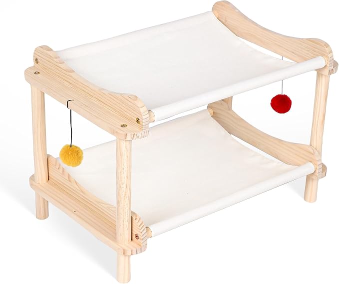 2-Layer Cat Hammock Bed, Breathable Washable Covers, Wooden Pet Furniture - Image 9