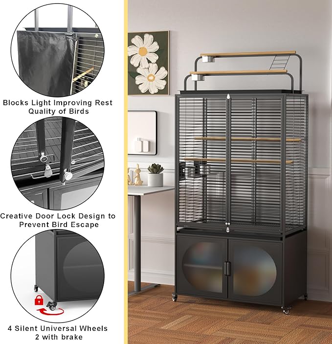GDLF 72-Inch Bird Cage with Play Top, Parakeet Cage with Rolling Storage - Image 5
