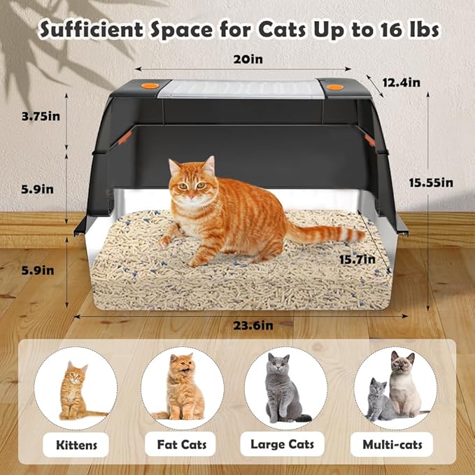 Vivifying Stainless Steel Litter Box, XL Side Entry Extra Large Litter Box - Image 2