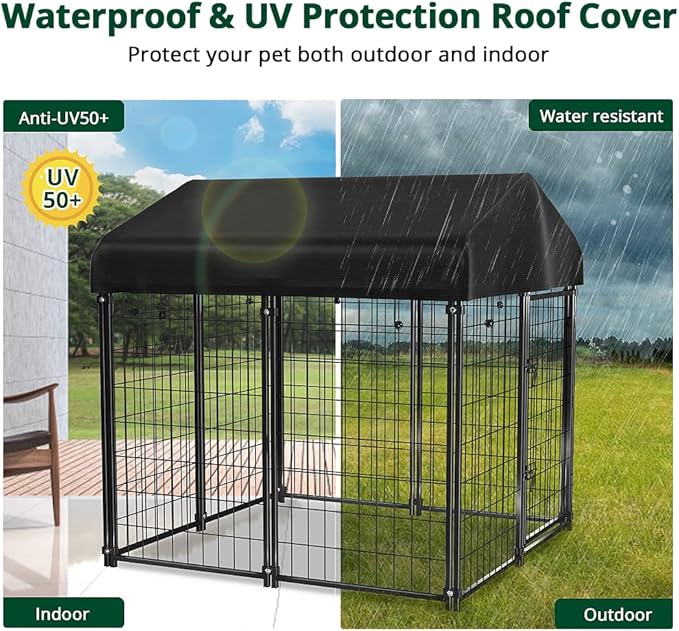 Dog Kennel Outside with Roof, Heavty Duty Welded Dog Crate Playpen with - Image 3