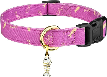 Cotton Handmade Dog Collar Cute and Distinctive Patterns Purple Fish by Fyeqyaou