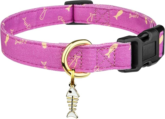 Cotton Handmade Dog Collar Cute and Distinctive Patterns Purple Fish by Fyeqyaou