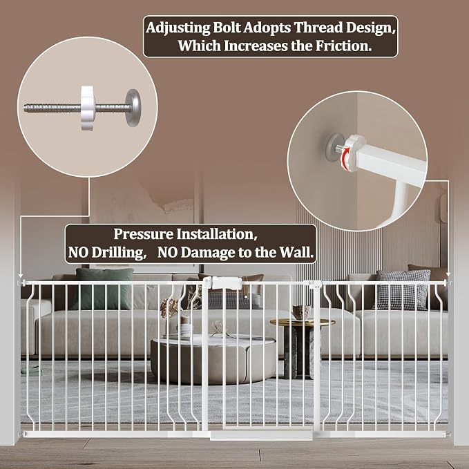 WAOWAO Baby Gate 52.76-62.2" Extra Wide Pressure Mounted Walk Through Swing - Image 5