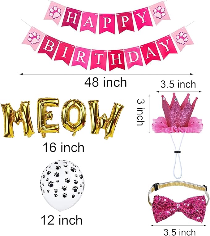 Cat Birthday Party Supplies, Cat Birthday Hat Crown - Image 4