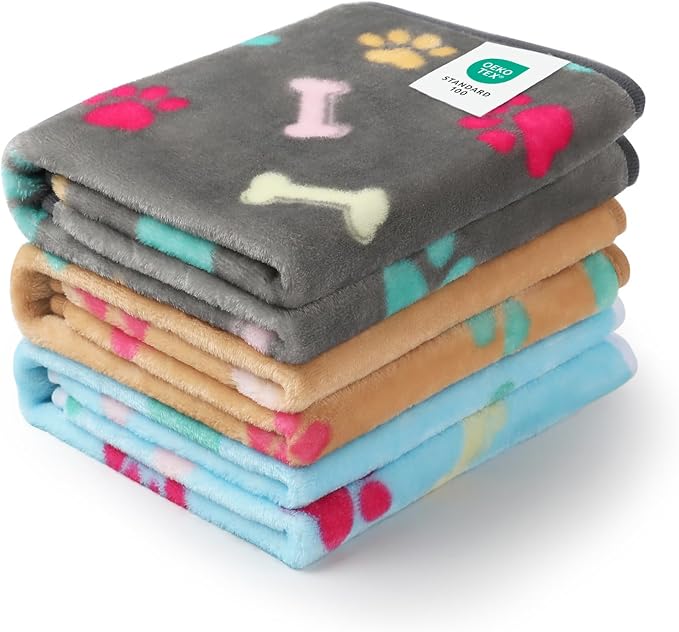 Luciphia 1 Pack 3 Blankets Fluffy Premium Fleece Pet Blanket Flannel Paw by luciphia