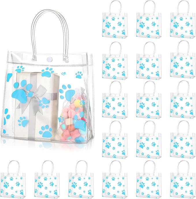 Teling 20 Packs Dog Paw Clear PVC Gift Bags by Teling
