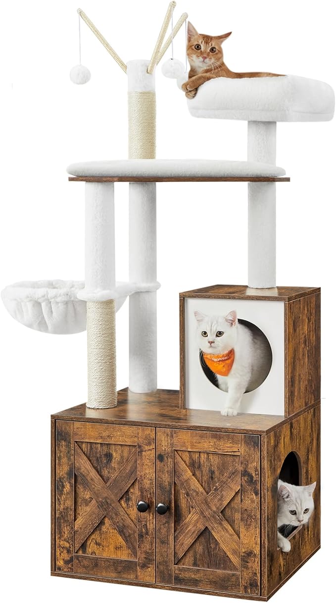 Feandrea Cat Tree with Litter Box Enclosure, 59-Inch Modern Cat Tower, 2-in-1 by FeandreabySONGMICSHOME