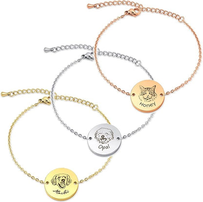 Anavia Personalized Pet Portrait Bracelet, Handmade Engraved Stainless Steel by Anavia