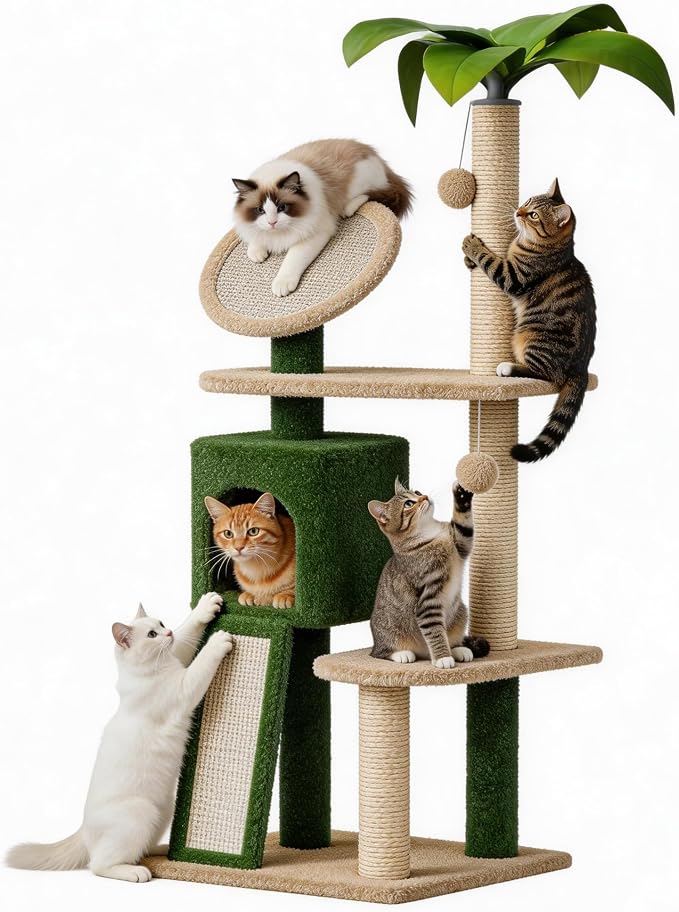 Erinnyees 57" Coconut Cat Tree for Indoor Cats, Spacious Platform, by Erinnyees