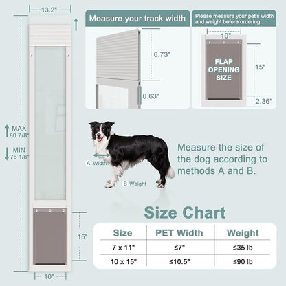 Dog Door for Sliding Glass Doors, Adjustable Height 76 1/8"-80 7/8" Aluminum - Image 2