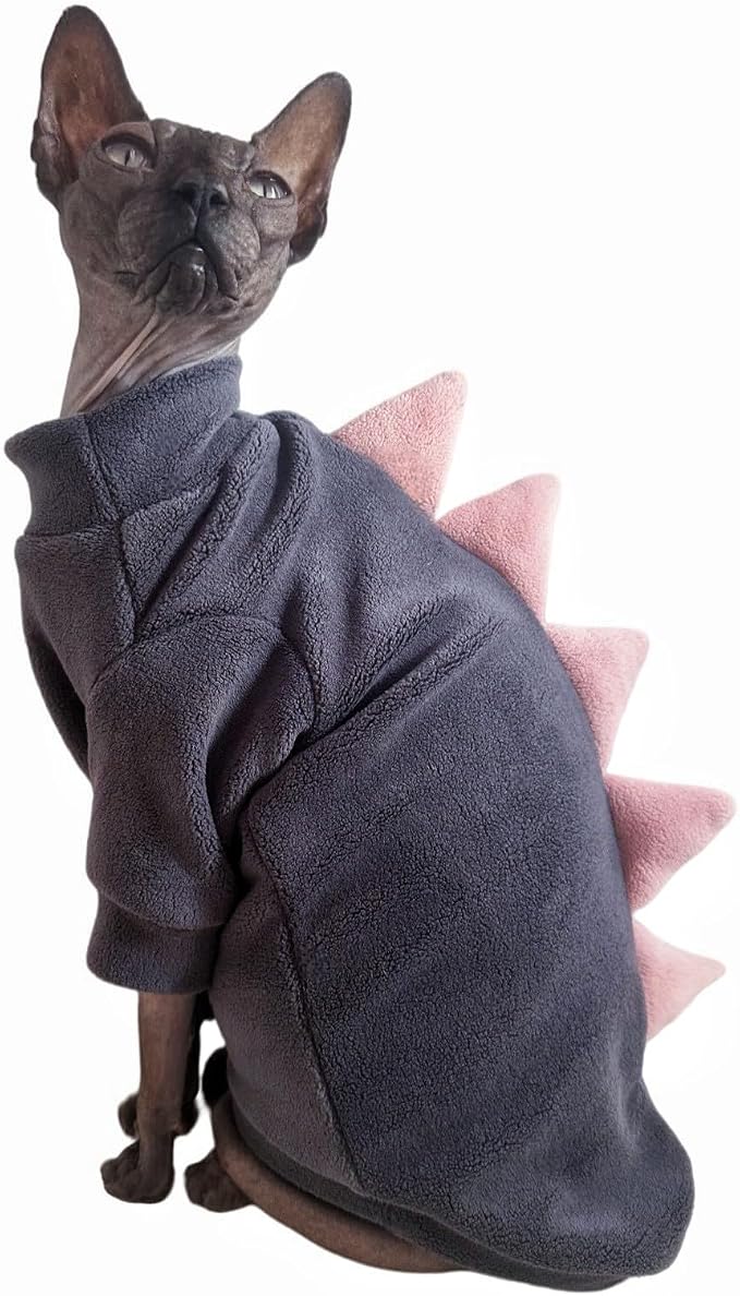 Dinosaur Sphynx Cat Clothes, Soft Polar Fleece Sweater by Kitipcoo