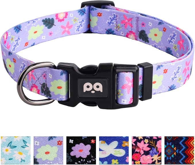 QQPETS Adjustable Soft Dog Collar: Print Flower Pink Multicolor Cute Patterns by QQPETS