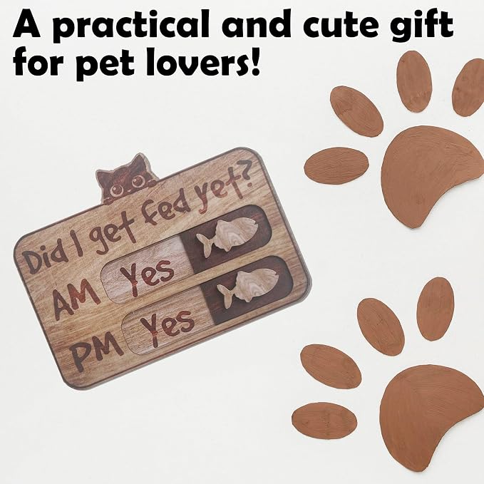 Cat Feeding Tracker-AM PM 2-Meal Wooden Fridge Magnets - Image 6