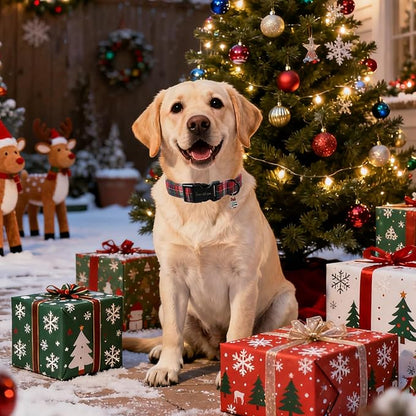 Christmas Dog Collar, Unique Style Paws Red Green Grids Dog Collar - Image 4