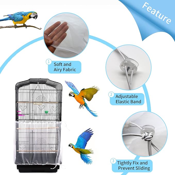 Daoeny Universal Bird Cage Cover, Adjustable Parrot Nylon Airy Soft Mesh Net - Image 4