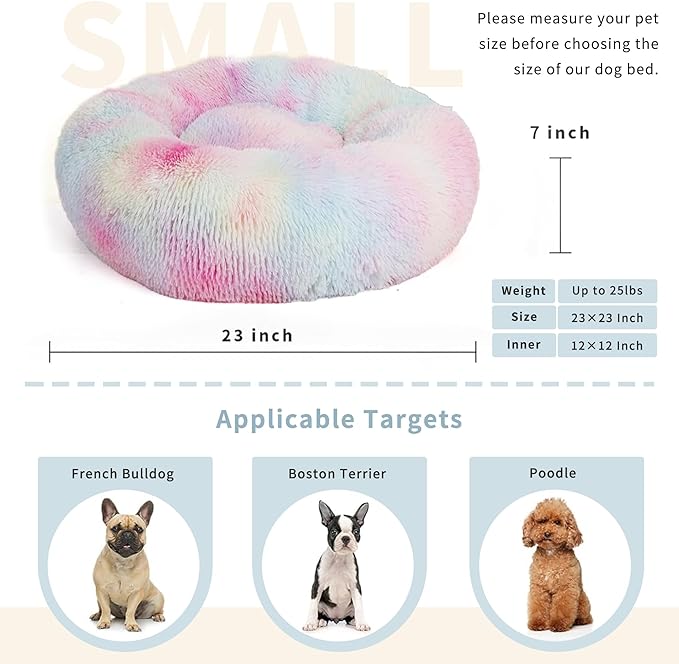 Calming Donut Dogs Beds for Small Dogs Washable, 23inch Plush Round Pet Bed for - Image 2