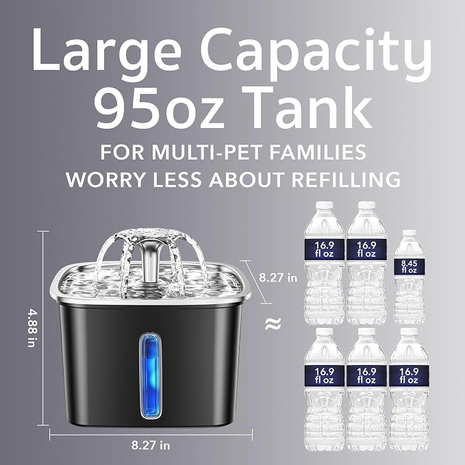 Veken Innovation Award Winner Stainless Steel Cat Water Fountain, 95oz/2.8L - Image 3