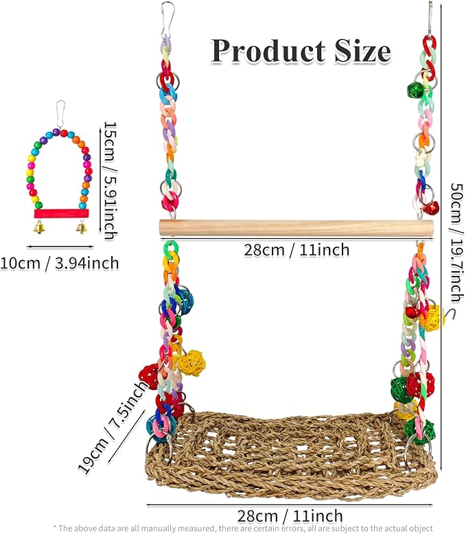 Natural Bird Swing Toys with Wood Perch, Double Layer Bird Seagrass Woven - Image 7