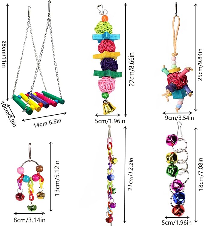 8 Pcs Parakeet Cockatiel Bird Toys, Parrots Cage Accessories Swing Wooden Perch - Image 5
