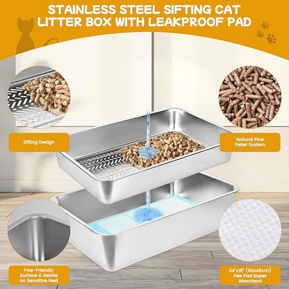 23.6''x15.7''x8'' Stainless Steel Sifting Litter Box, XXL Large Metal Sifting - Image 5