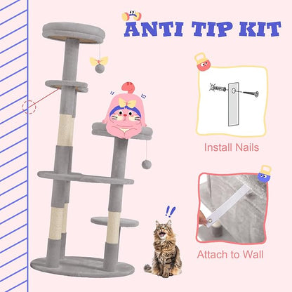 Allewie 55.5 in Cat Tree for Indoor Kitties/Soft Plush Perches/Multi-Level Cat - Image 8