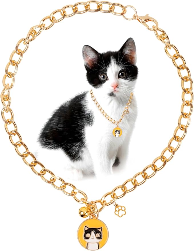 HOWWFALY Dog Collar and Cat Chain Necklace Stainless Steel Adjustable 18K Gold by HOWWFALY