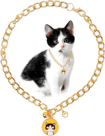 HOWWFALY Dog Collar and Cat Chain Necklace Stainless Steel Adjustable 18K Gold by HOWWFALY