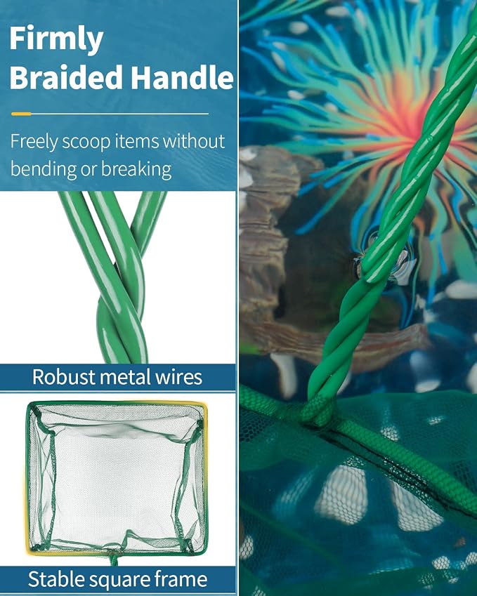 Pawfly Aquarium Fish Net with Braided Metal Handle Square Net with Soft Fine - Image 4